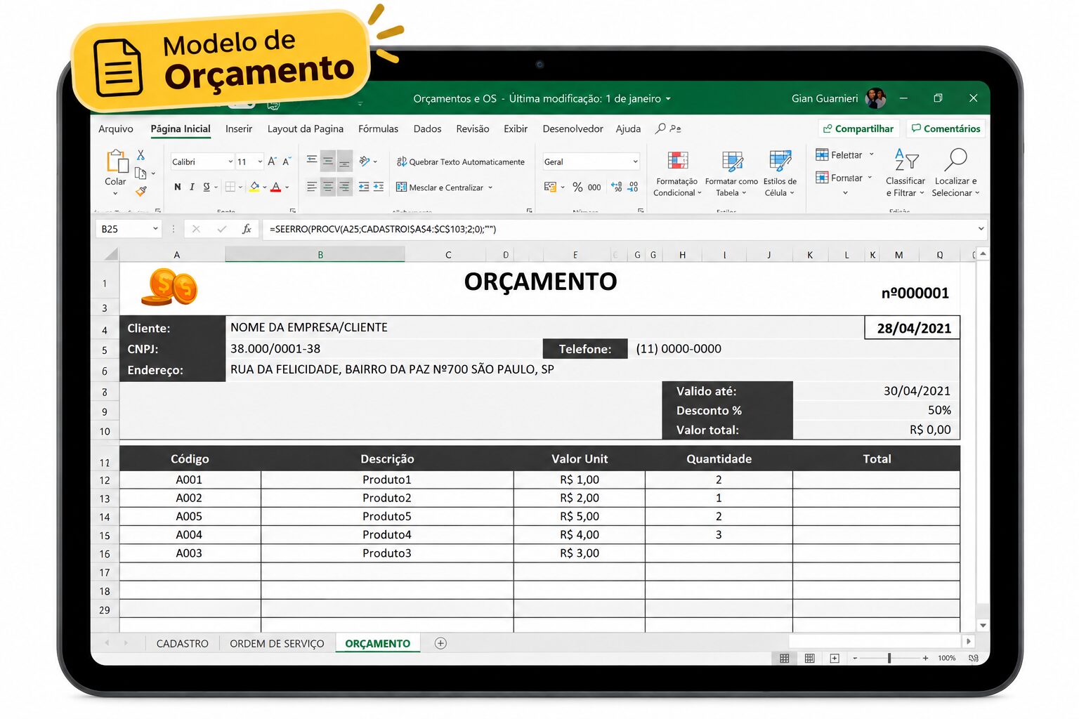 Modelo de Orçamento